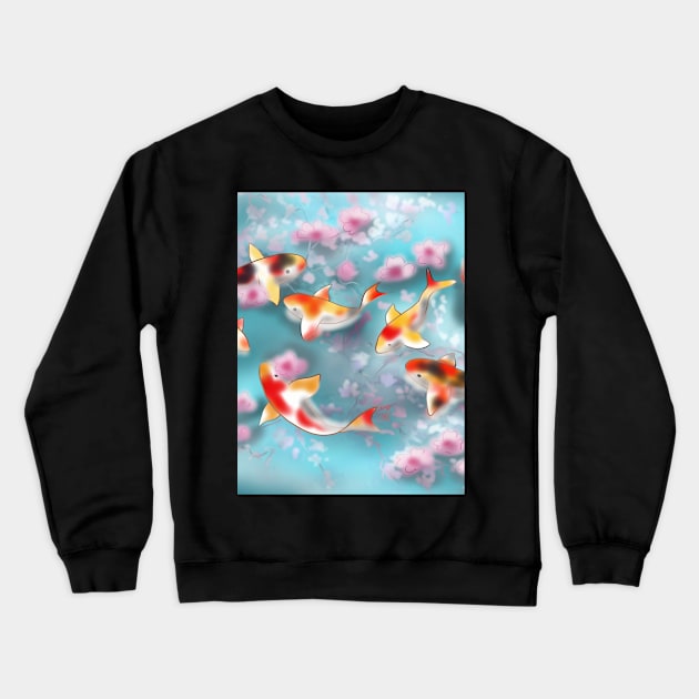 Sakura and koi carp in aqua pond Crewneck Sweatshirt by cuisinecat